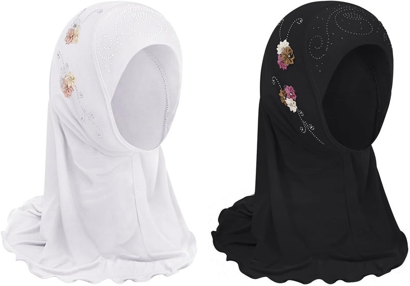 Clobeau حجاب مسلم للفتيات، وشاح حجاب، غطاء رأس، وشاح إسلامي، شالات دانتيل، غطاء رأس، حجاب بسيط للفتيات من عمر 2-6 سنوات - Image 1